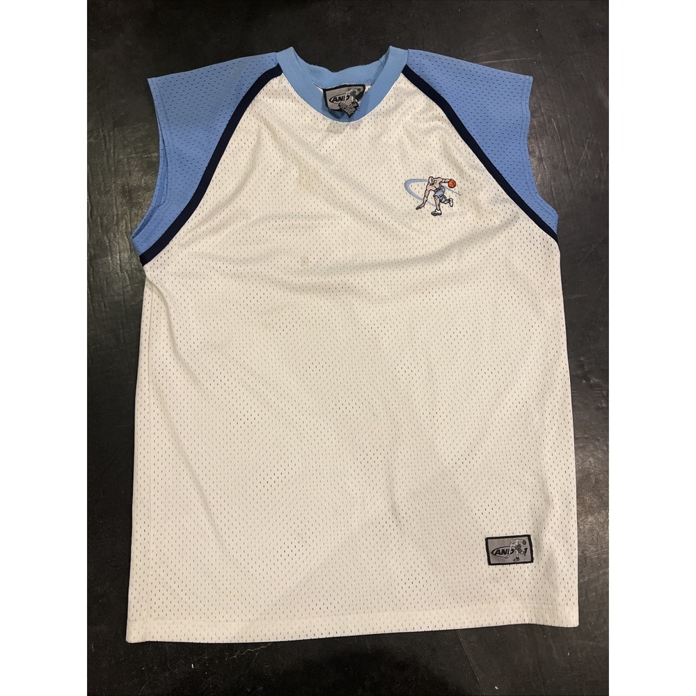 AND1 Basketball Jersey White Light Blue Extra Large Men's Sleeveless Mesh